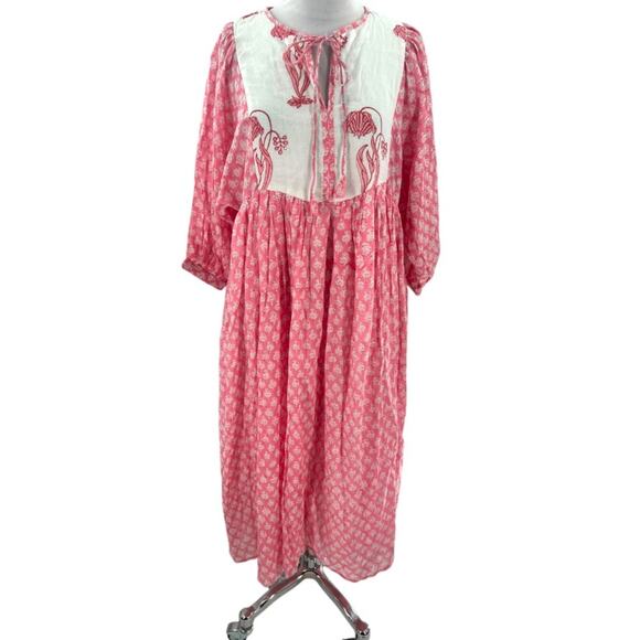 Clara The Label Dresses & Skirts - Pink Boho Embroidered Long Sleeve Maxi Dress